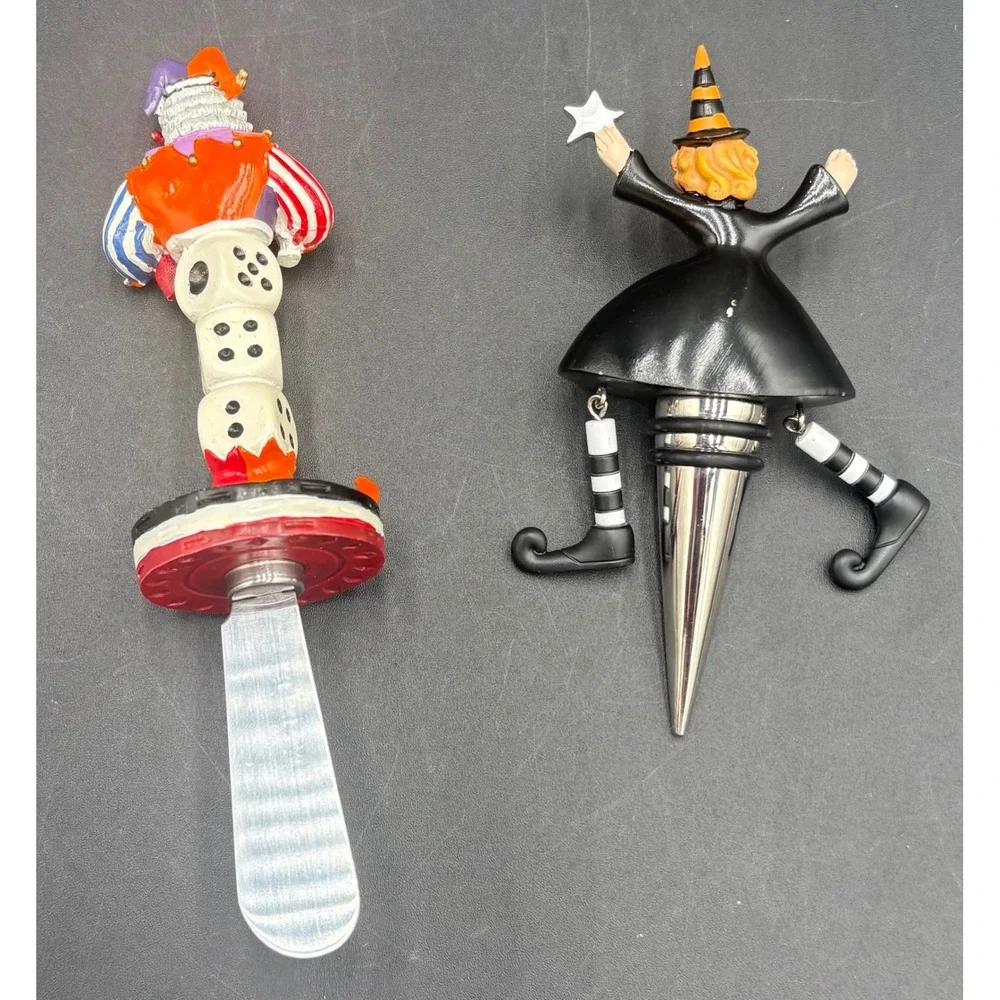Novelty Jester Dice Cheese Spreader and Witch Wine Bottle Stopper Barware Set